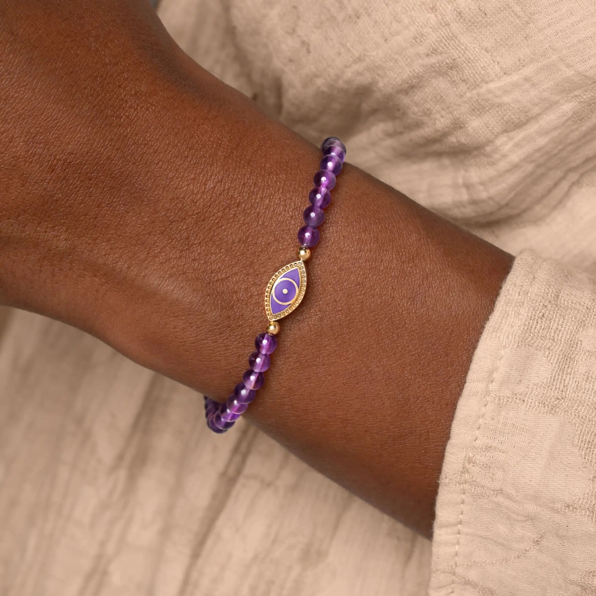 Mystic Shield Amethyst Evil Eye Gold Bracelet