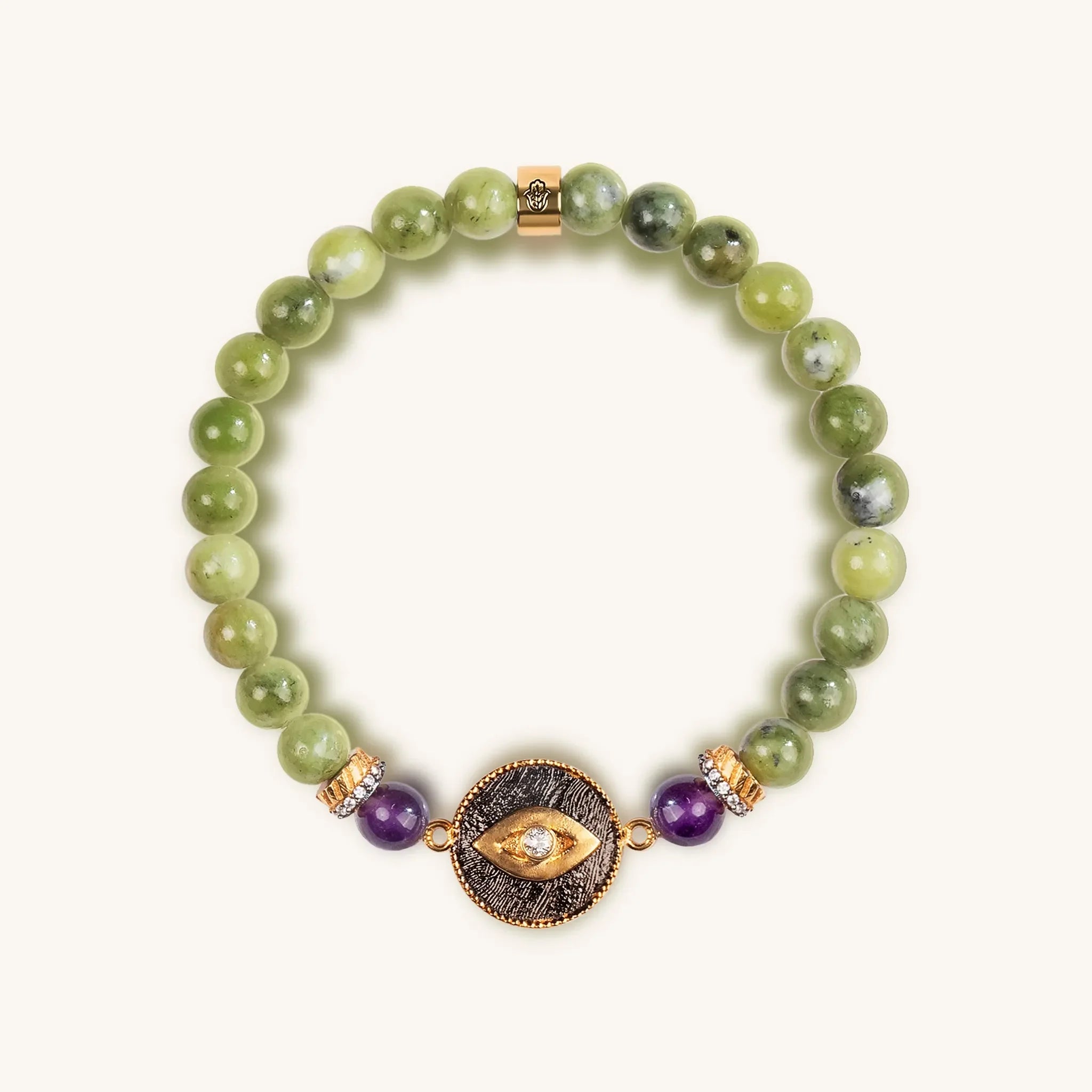 Defensive Trio Jade Stone Evil Eye Bracelet