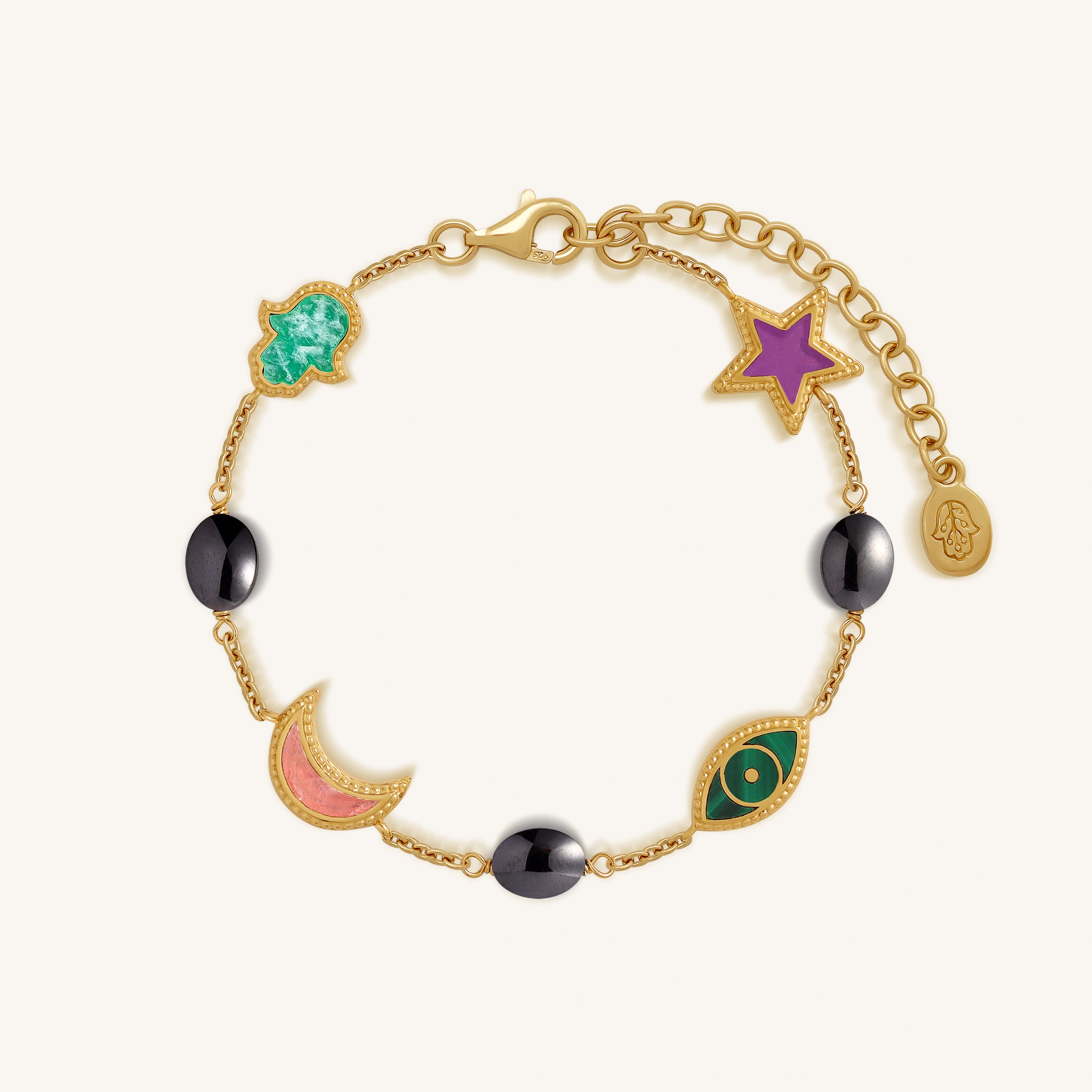 Celestial Harmony – Moon, Star & Hamsa Bracelet