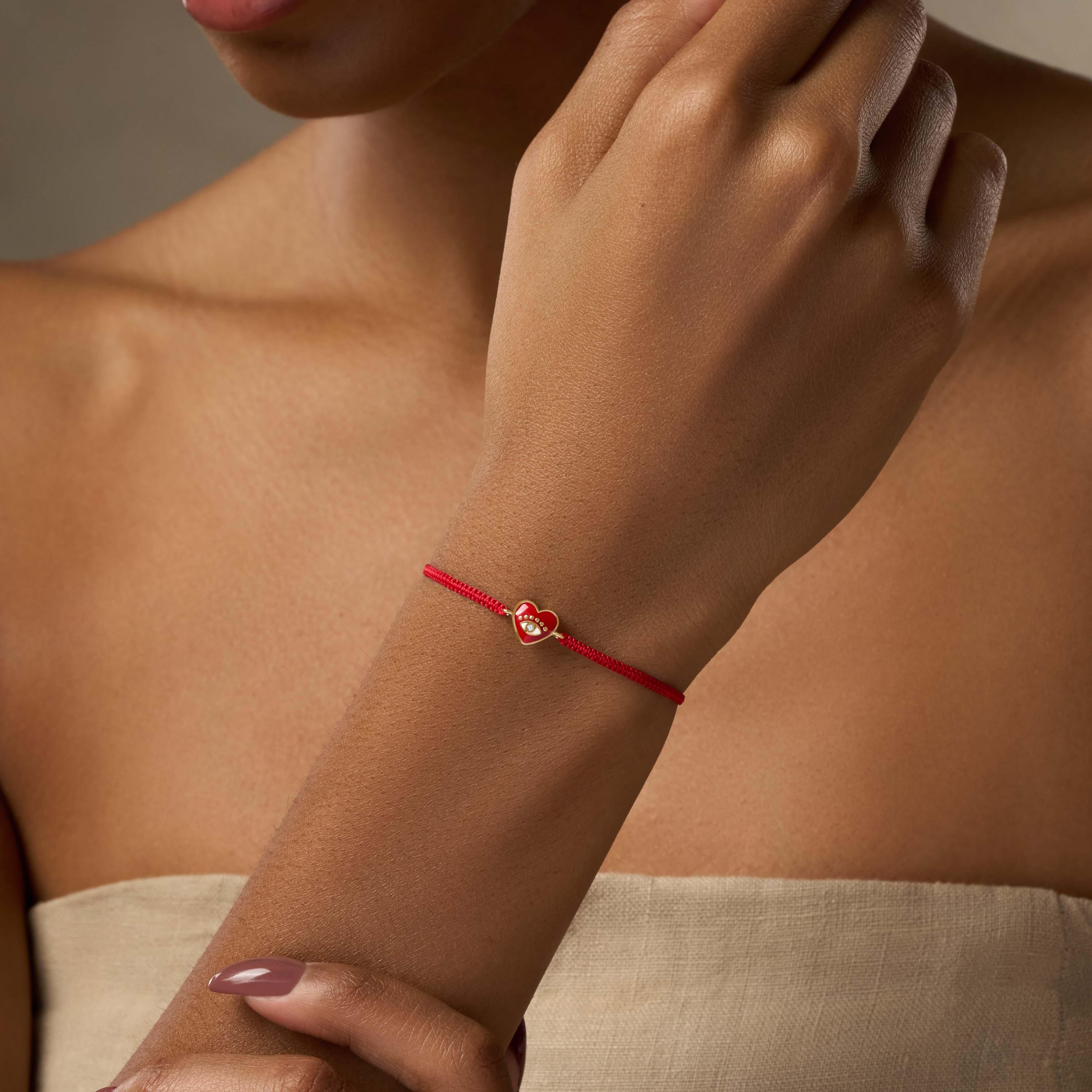 Devoted to Love - Evil Eye Heart Charm Red String Bracelet
