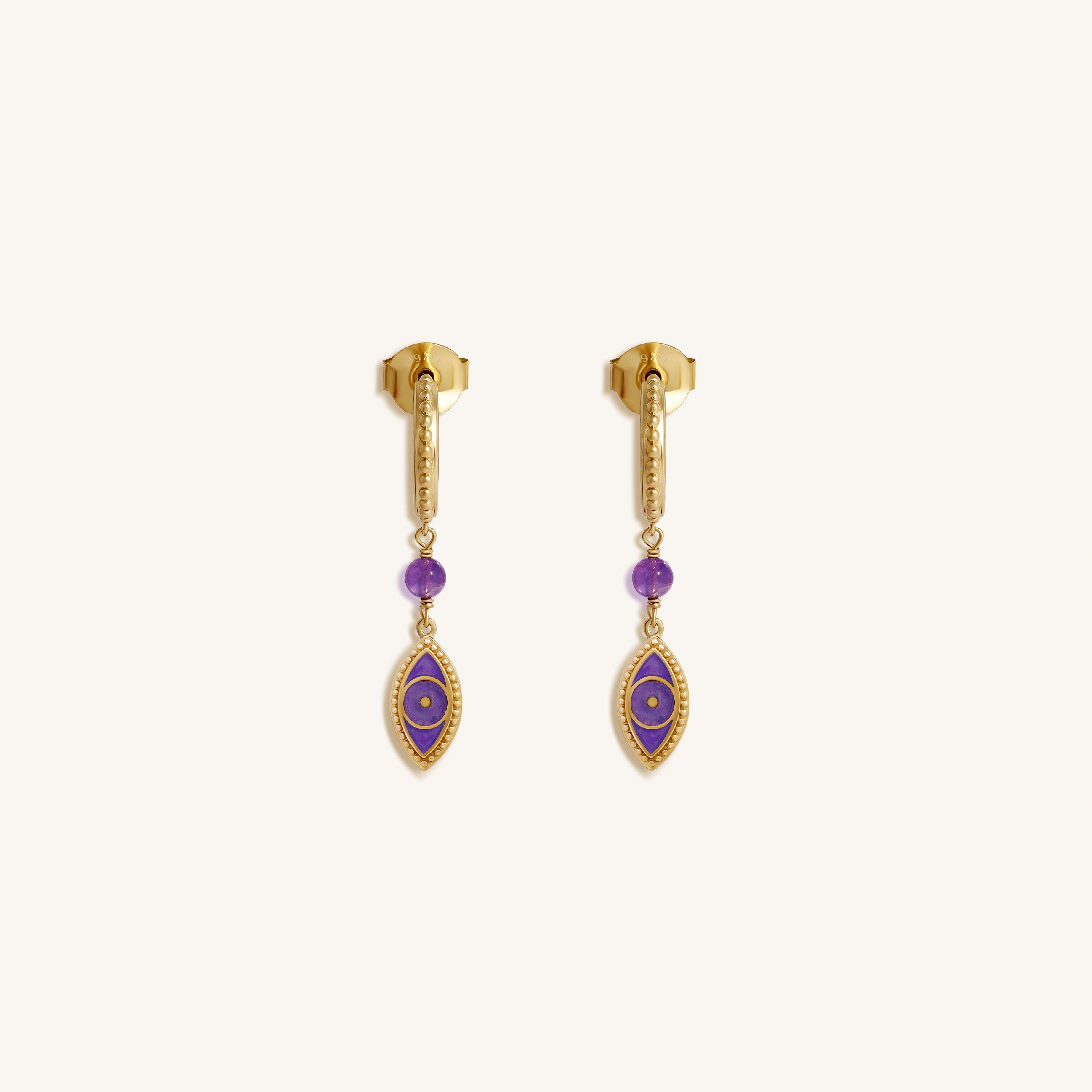 Radiant Clarity Amethyst Evil Eye Gold Earrings