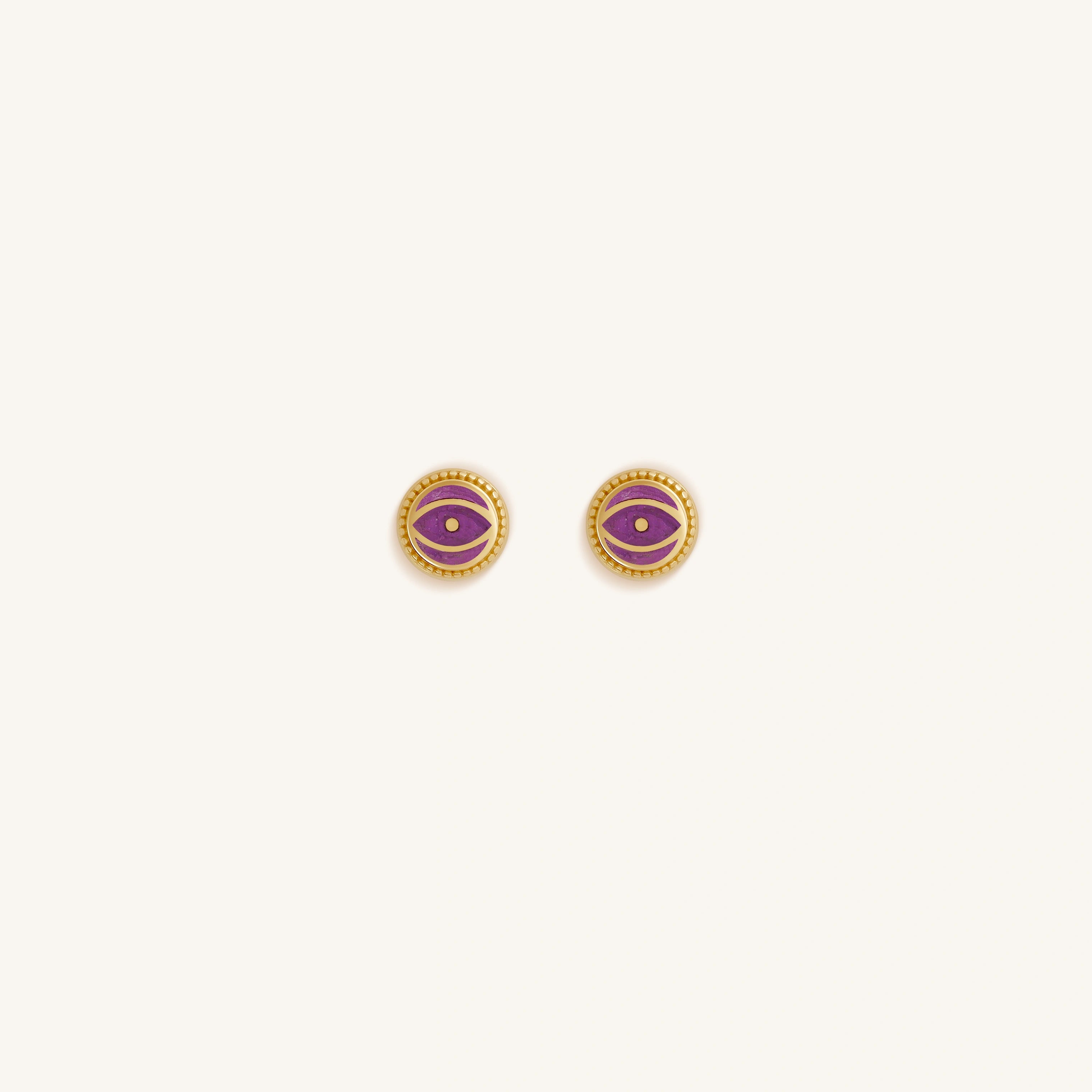 Mystic Guard - Amethyst February Birthstone Evil Eye Gold Stud Earrings