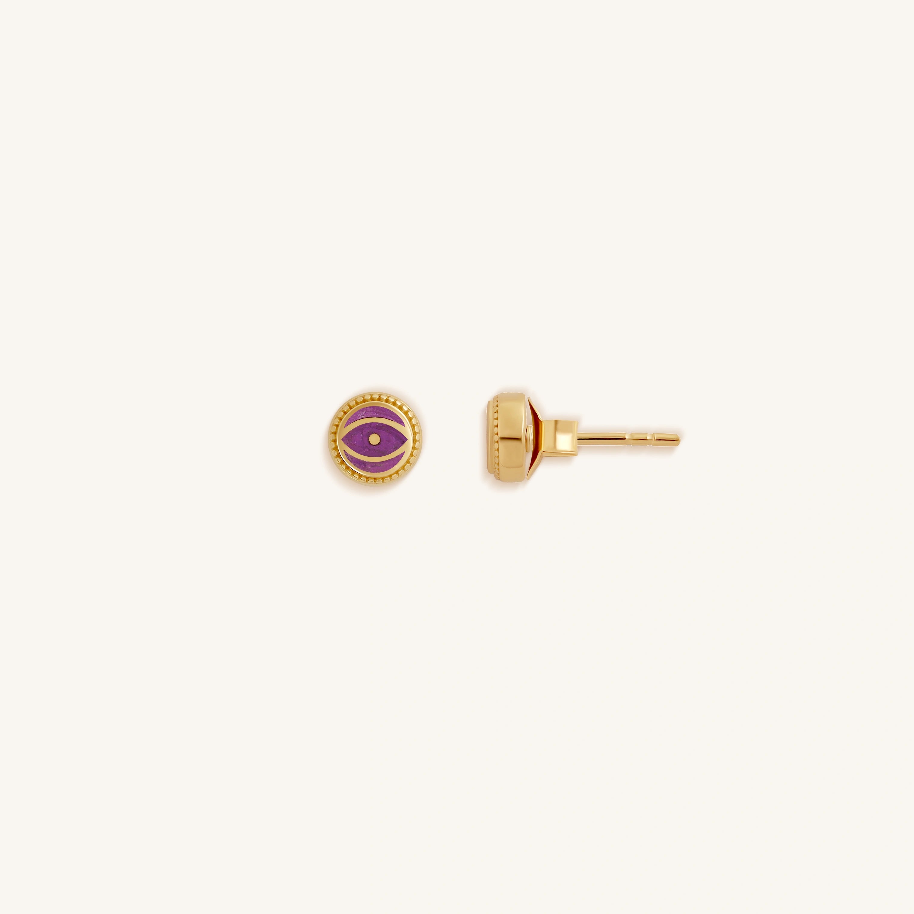 Mystic Guard - Amethyst February Birthstone Evil Eye Gold Stud Earrings
