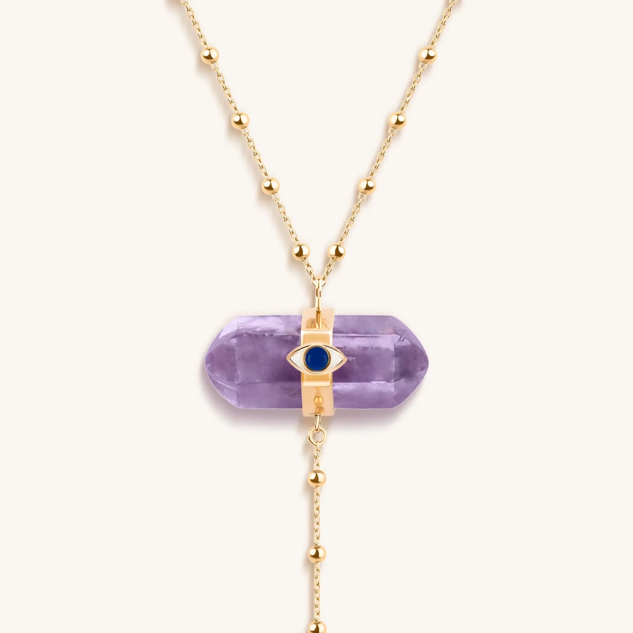 Soothing Remedy - Gold Amethyst Evil Eye Double Pointer Necklace