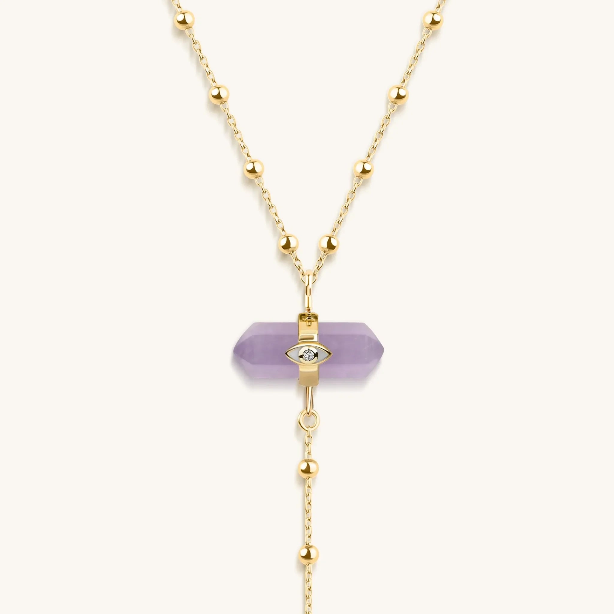 Divine Guidance Amethyst Gold Evil Eye Necklace