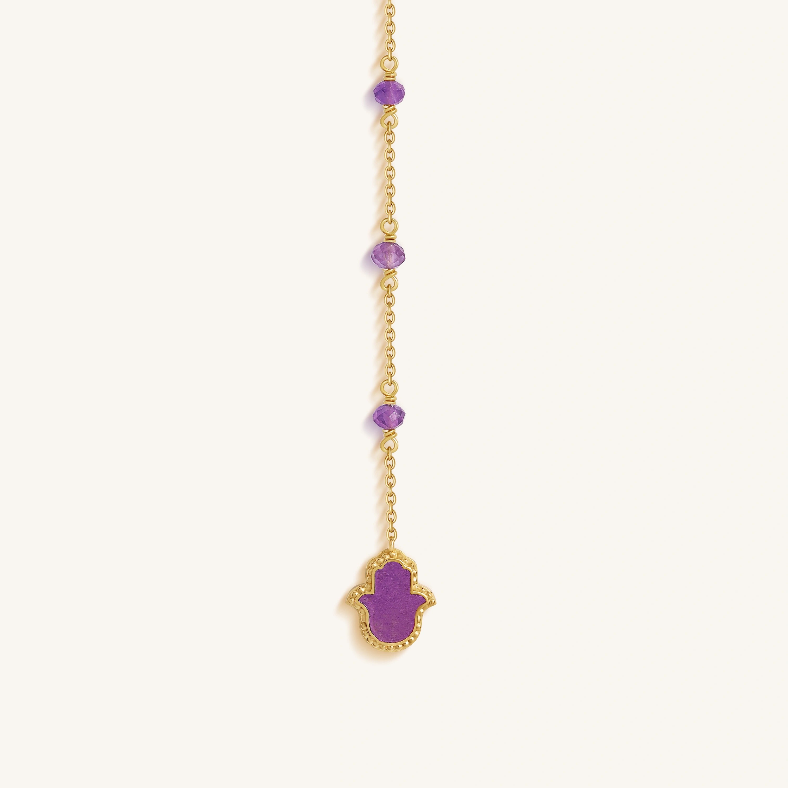 Guardian Spirit Amethyst Hamsa & Evil Eye Gold Necklace