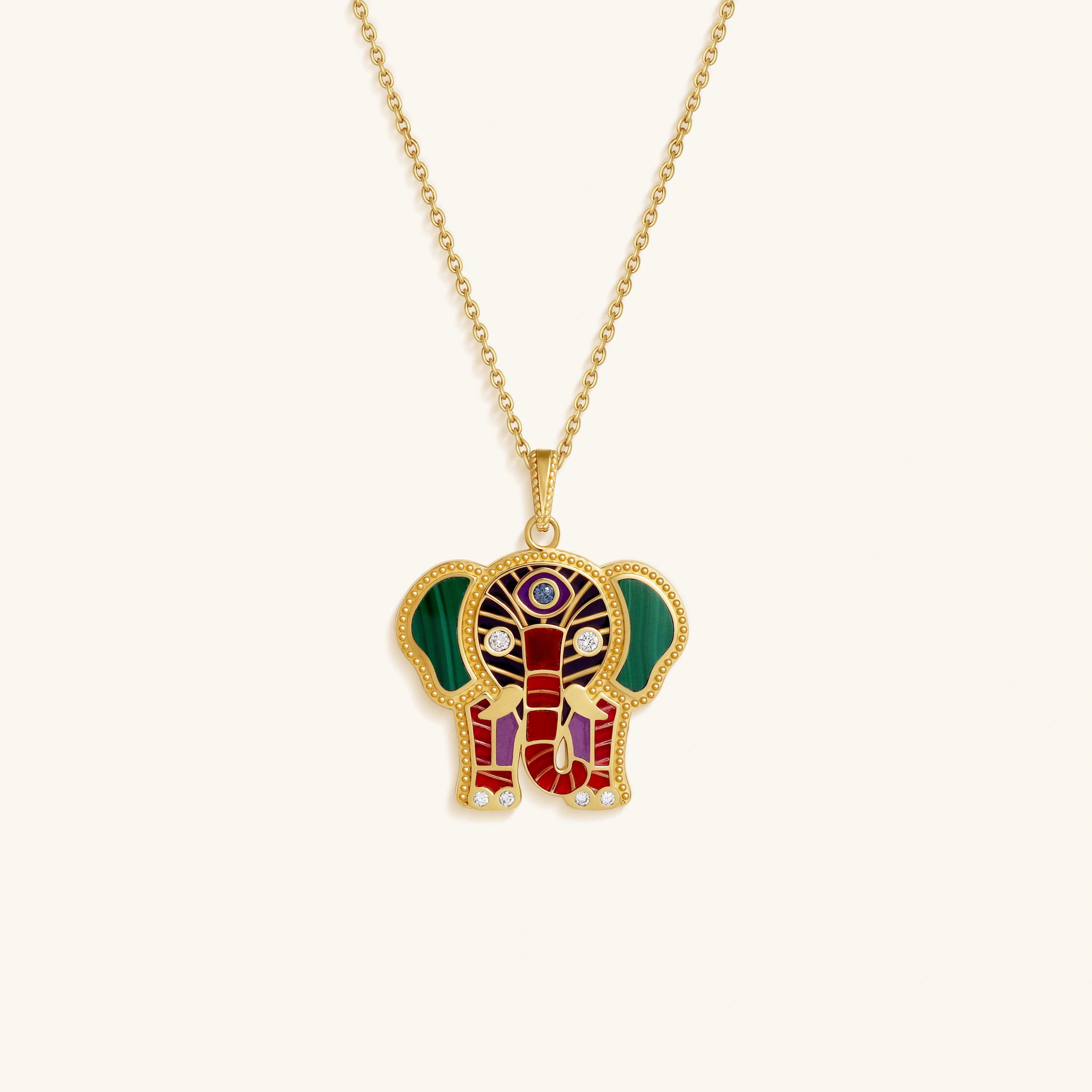 Tranquil Aura – Elephant Multi-Gemstone Necklace