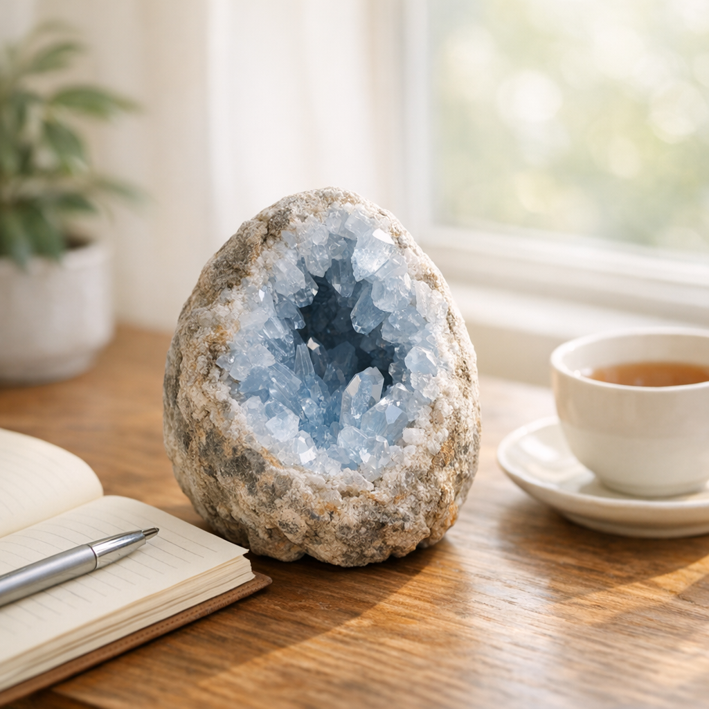 Natural Celestite Crystal Cluster Geode blog illustration 2