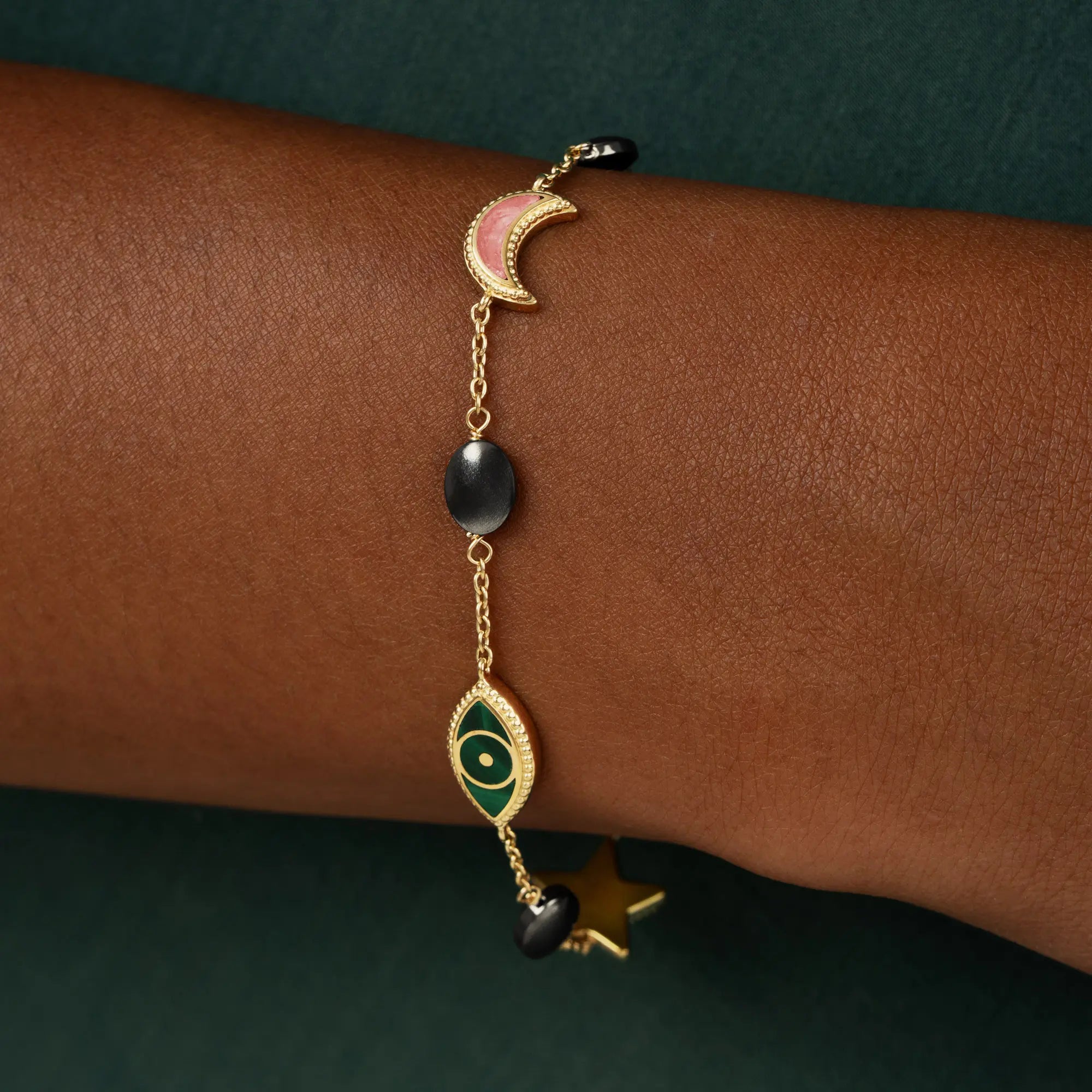 Celestial Harmony – Moon, Star & Hamsa Bracelet