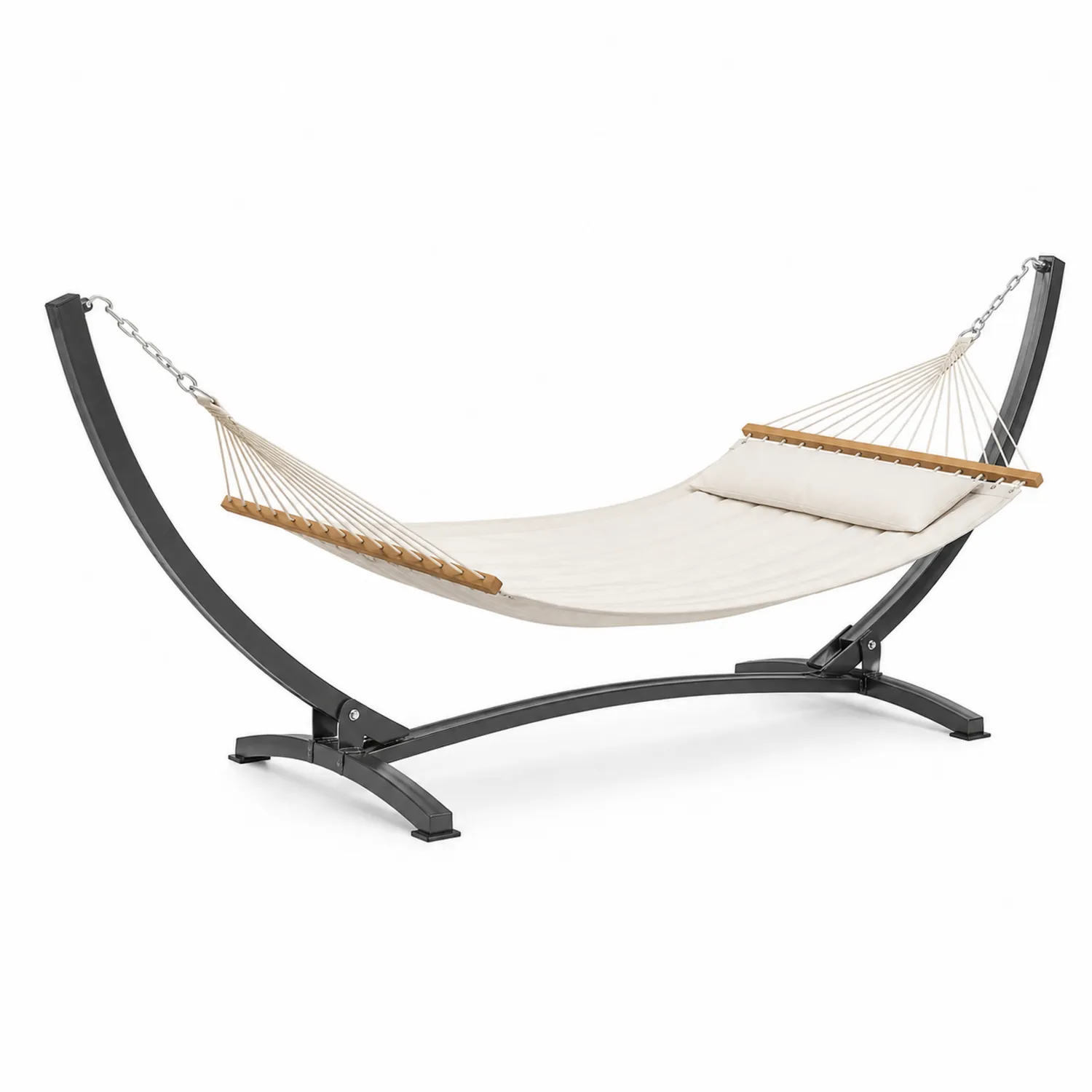 Baumwoll-Hängematte mit Metallgestell Creme 200x150 cm