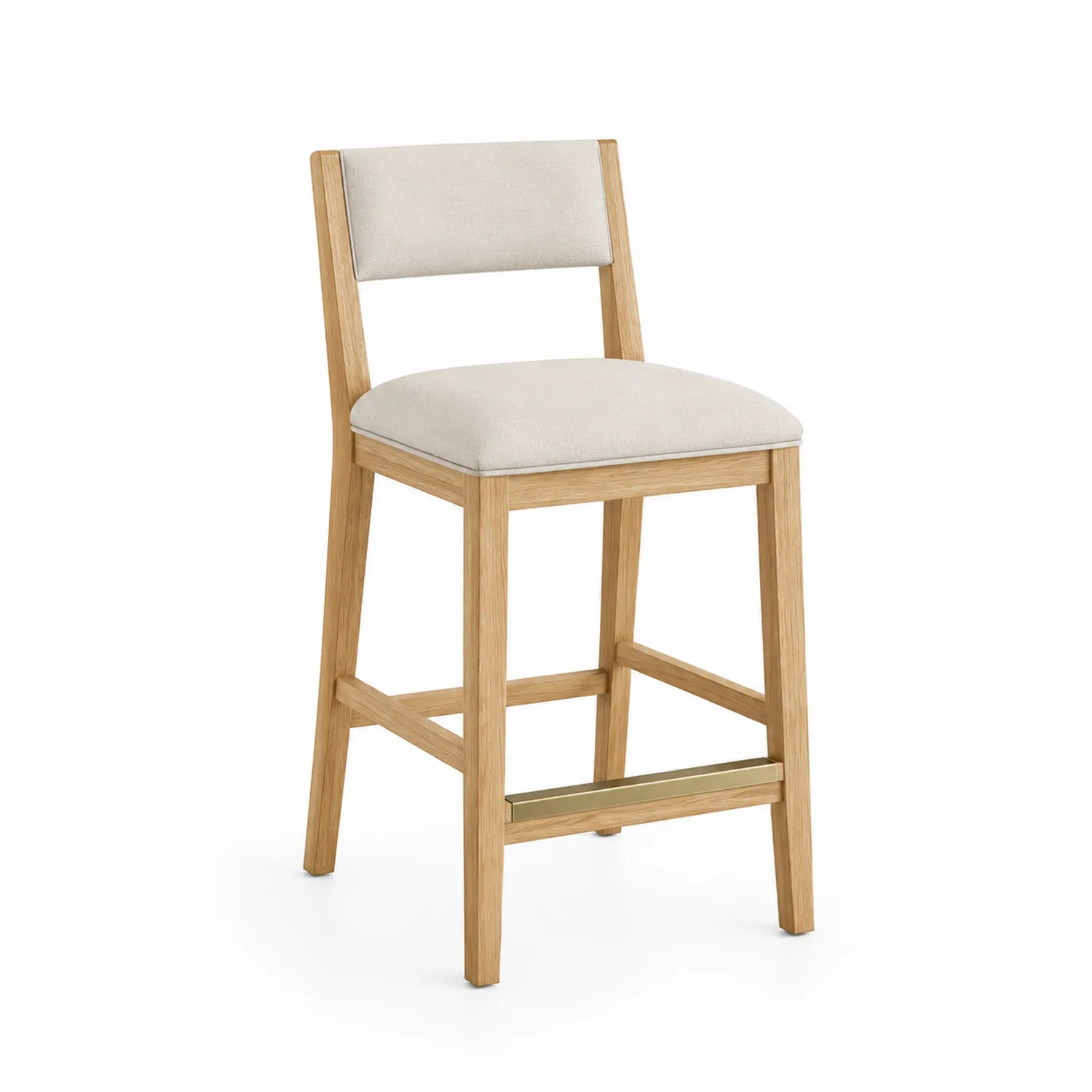 Barhocker mit Rückenlehne aus Holz und Textil, Beige