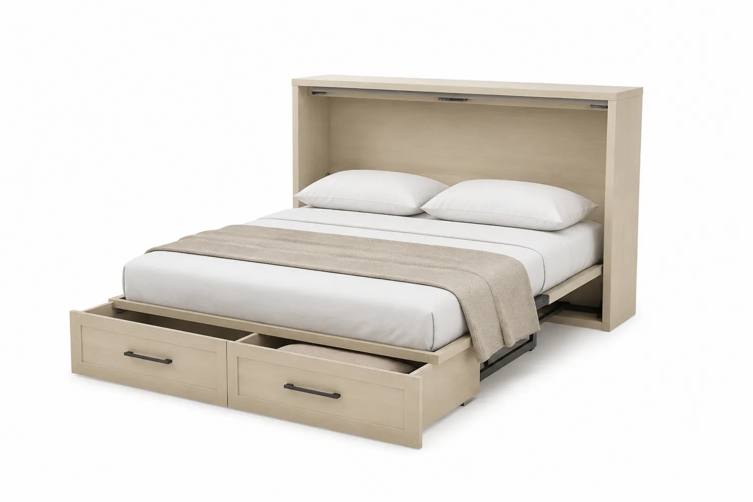 Klappbares Schrankbett mit Schubladen aus Sperrholz 200x160 cm