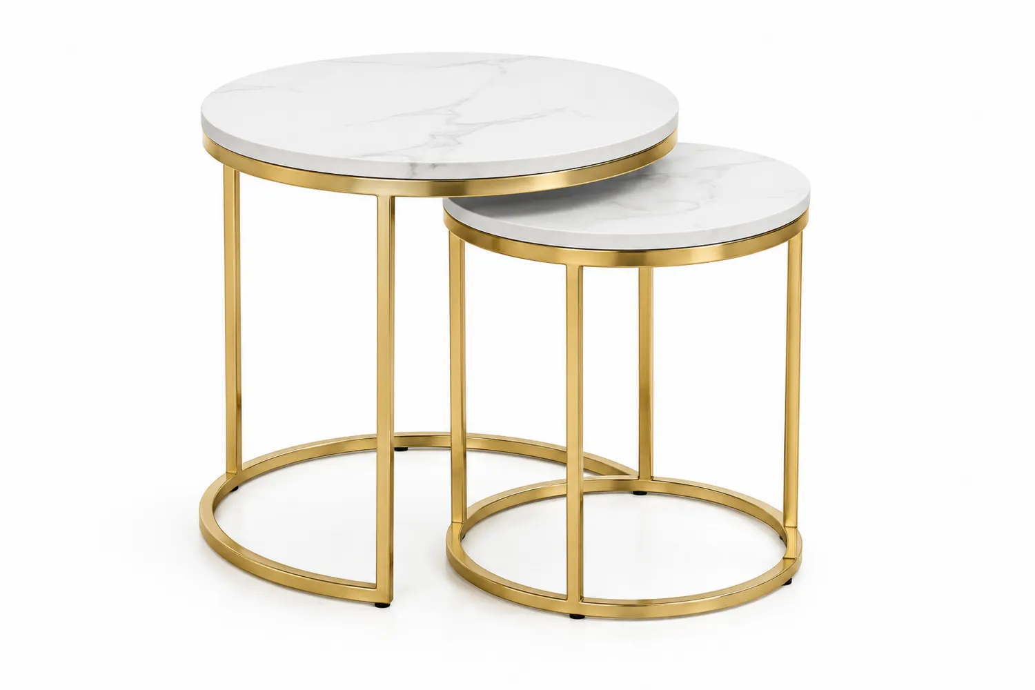 Runde Satztische Set Marmoroptik Weiß Gold Metallgestell