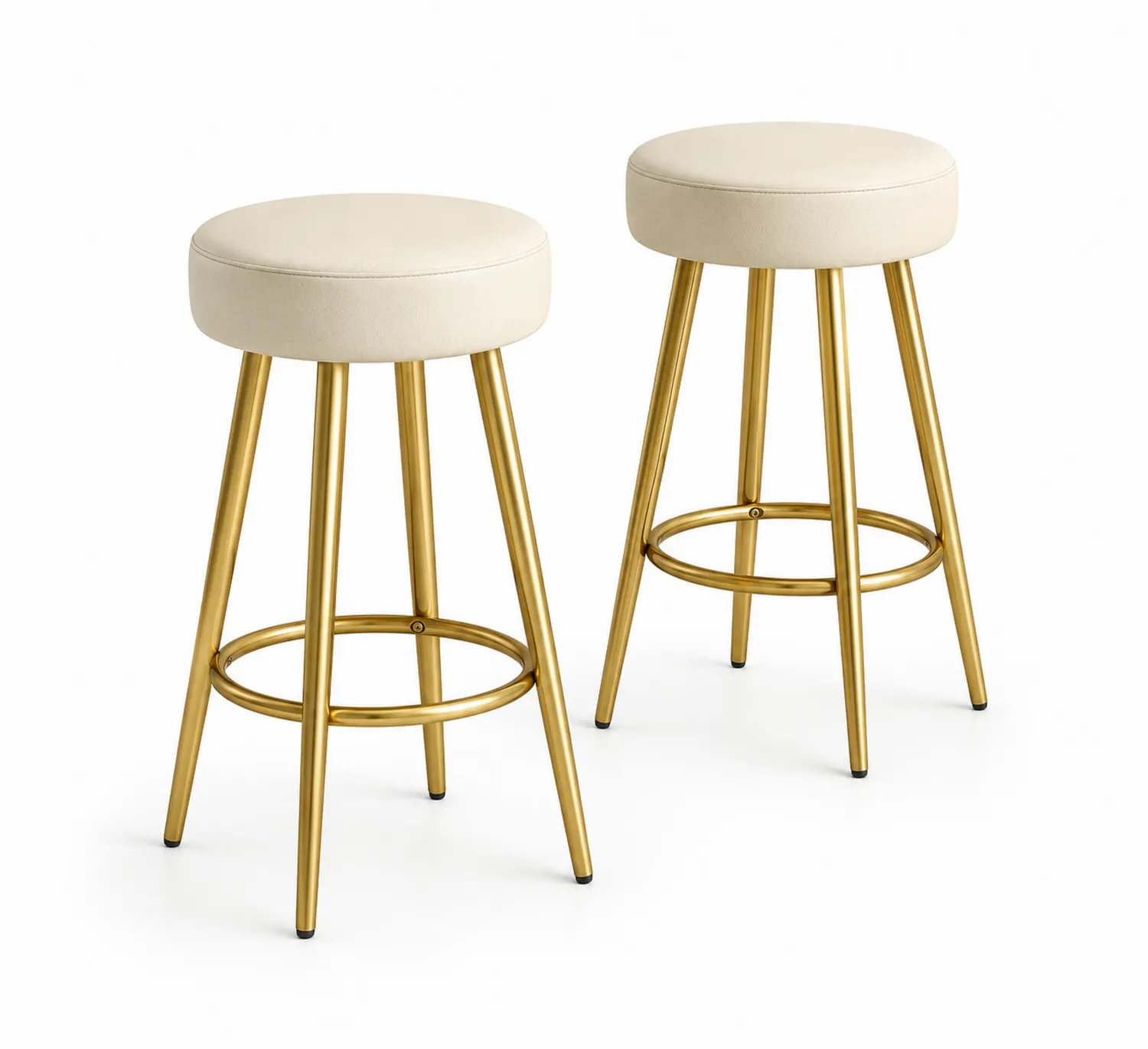 2er Set Barhocker mit Metallrahmen und Kunstleder Sitz Beige Gold