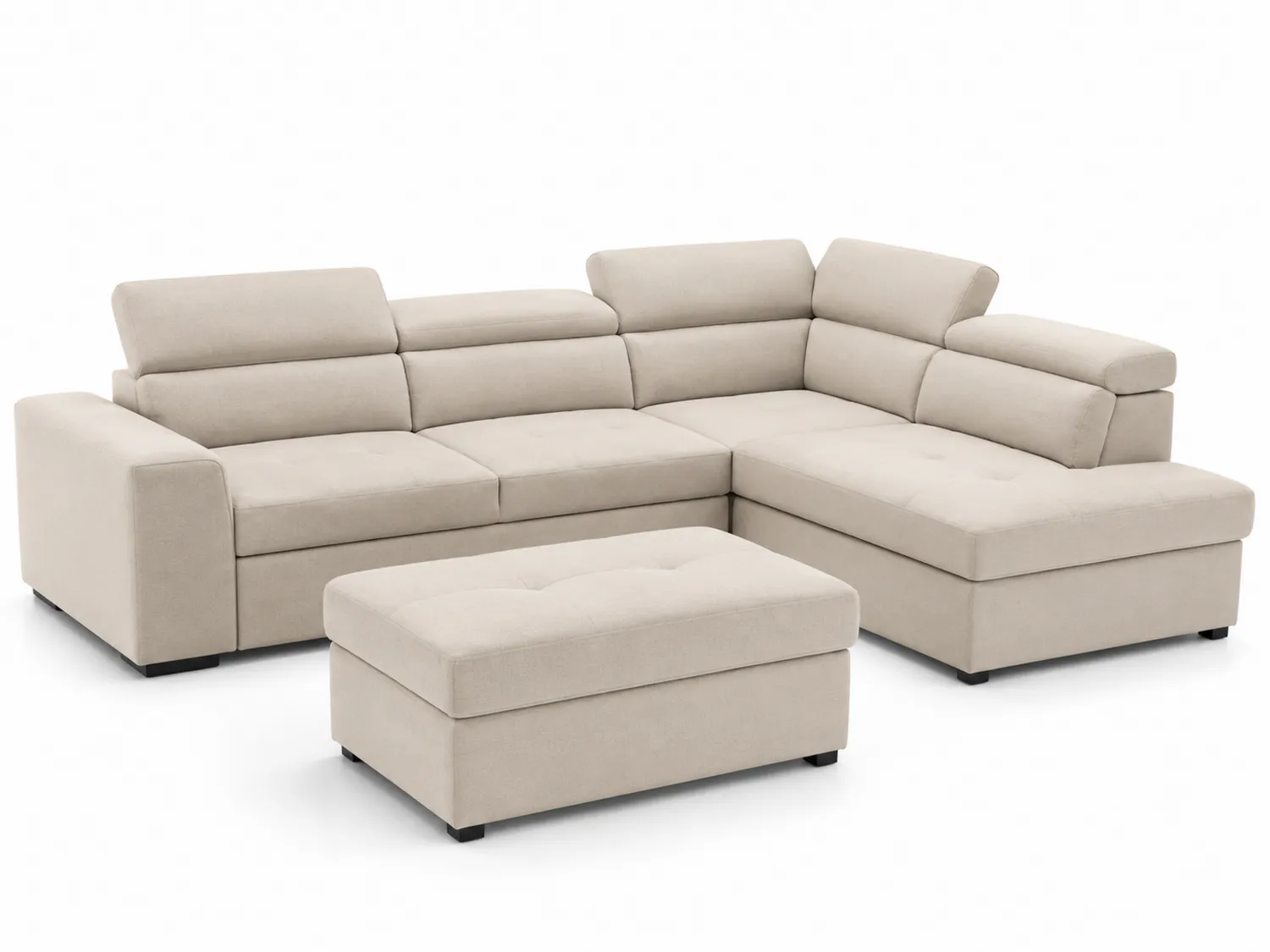 Ecksofa Beige Stoff mit Hocker