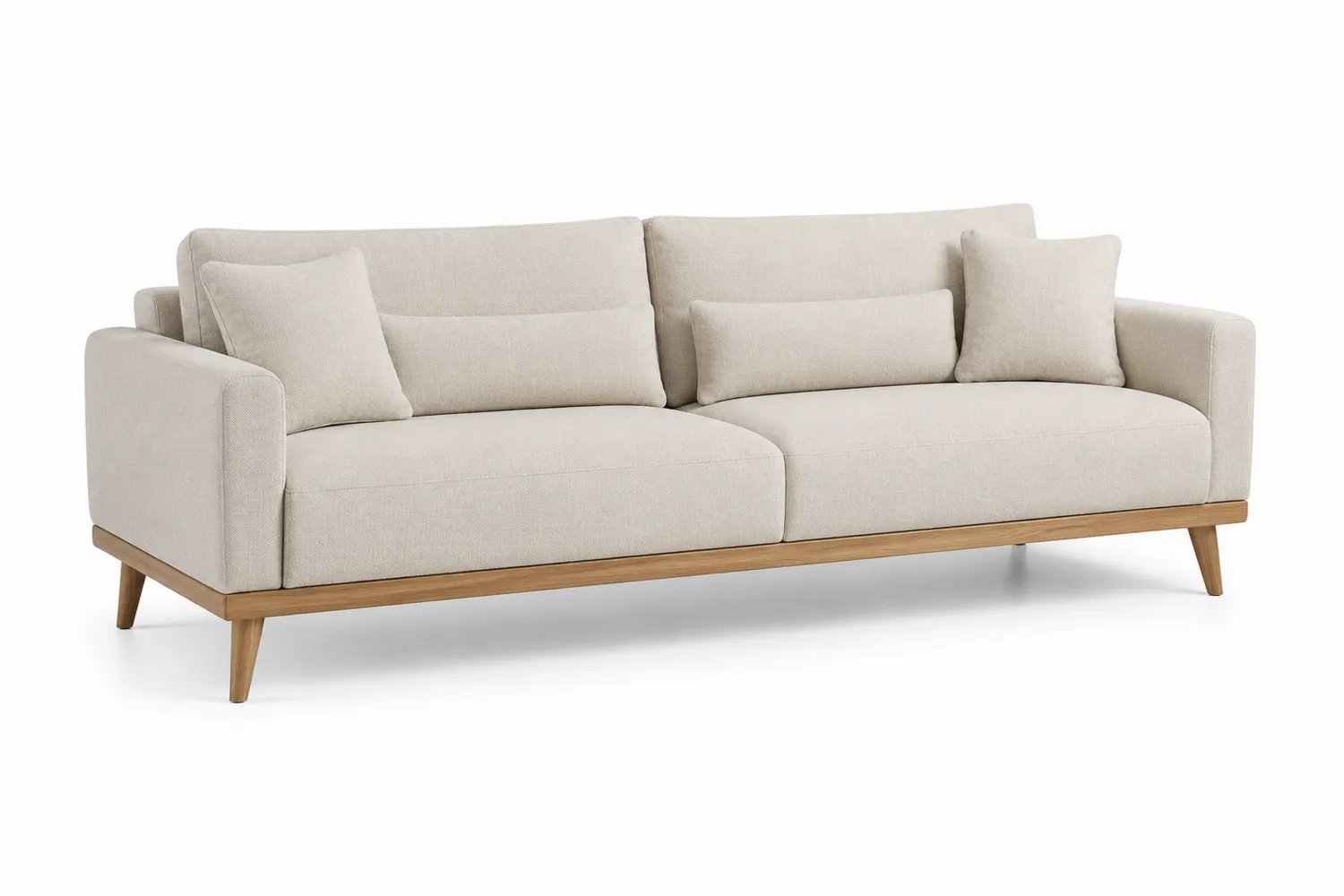 Beiges Sofa aus Stoff mit Holzrahmen