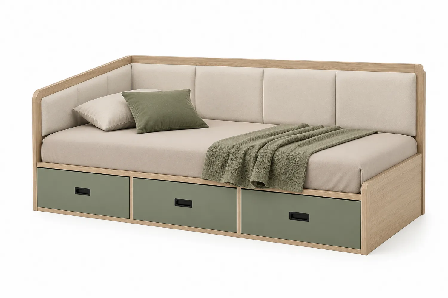 Holztagesbett mit 3 Schubladen Eiche Beige/Grün