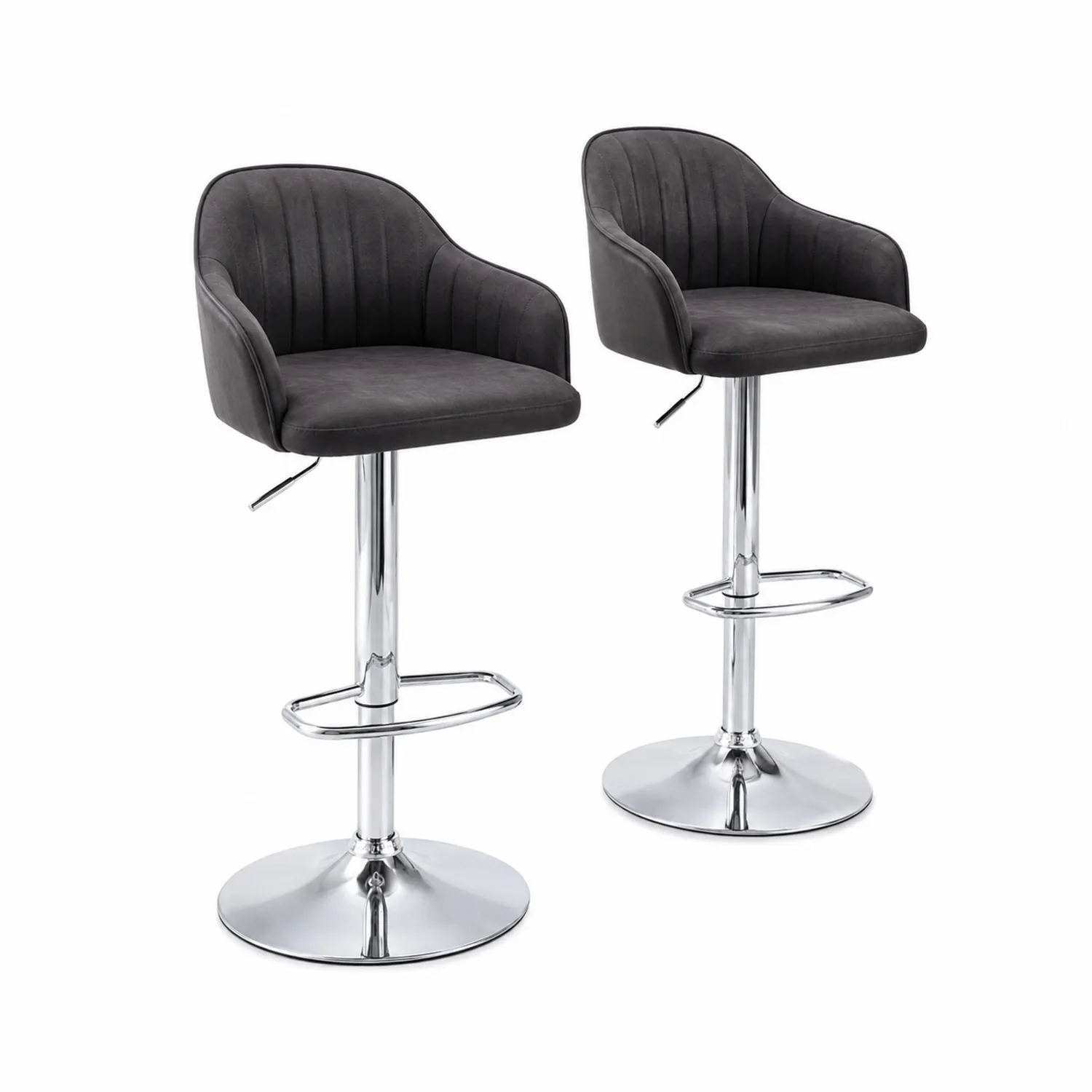 2er Set Barhocker Dunkelgrau höhenverstellbar Metall