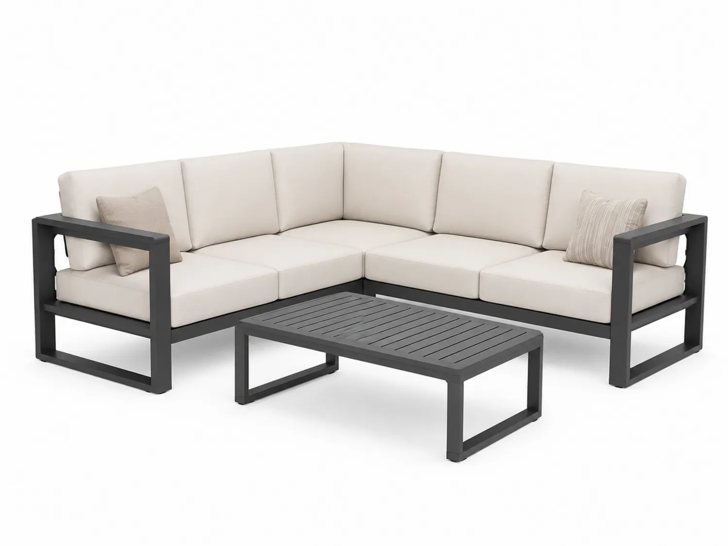 Ecksofa-Set aus Aluminium in Creme und Anthrazit