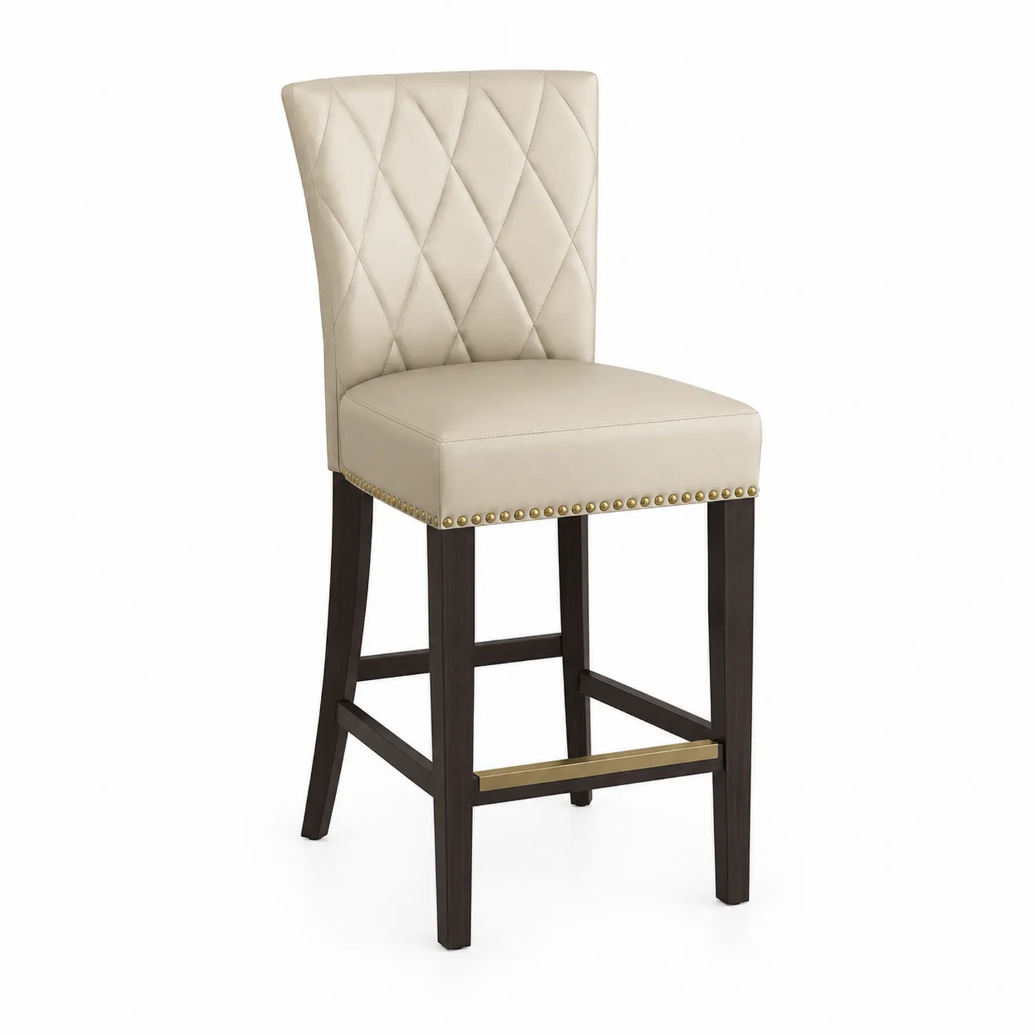 Barhocker Kunstleder Beige mit Holzgestell