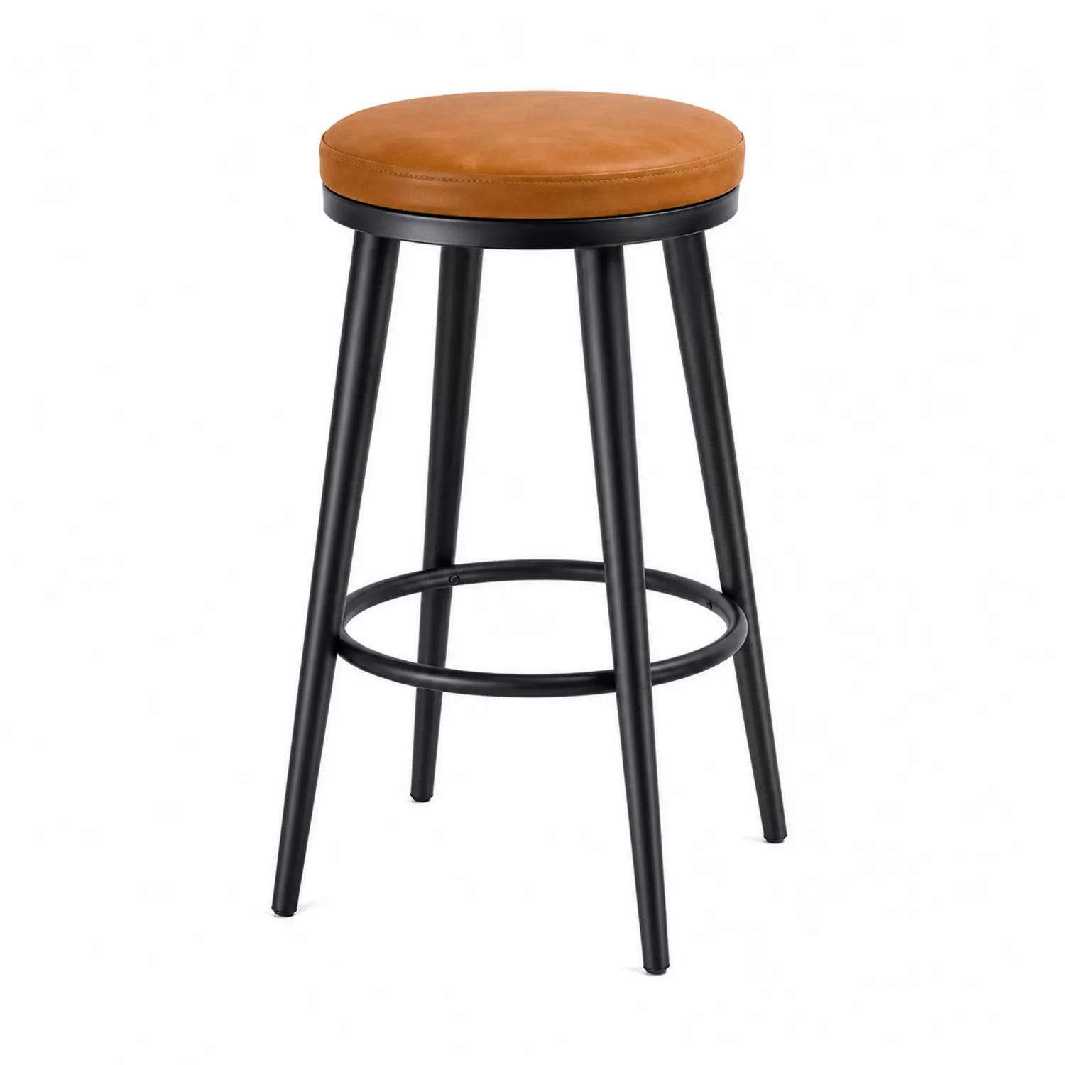Runder Barhocker Kunstleder Sitzfläche 75cm Metall Schwarz