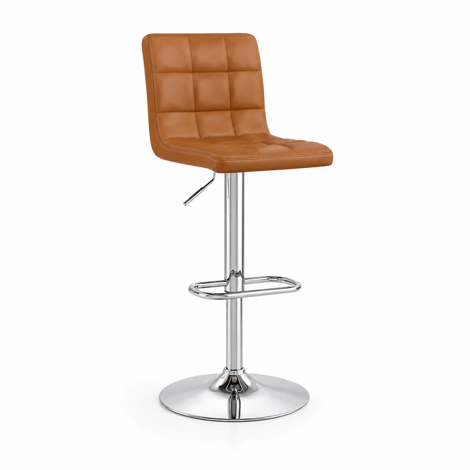Barhocker höhenverstellbar Braun Lederoptik mit Chromgestell