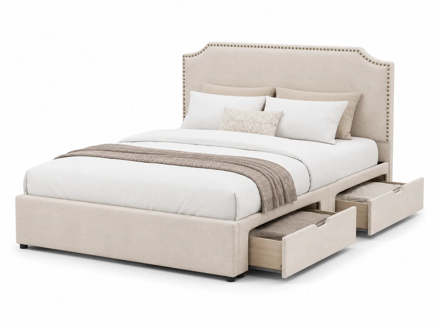 Polsterbett Beige mit Kopfteil und Schubladen 200x180 cm Leinen