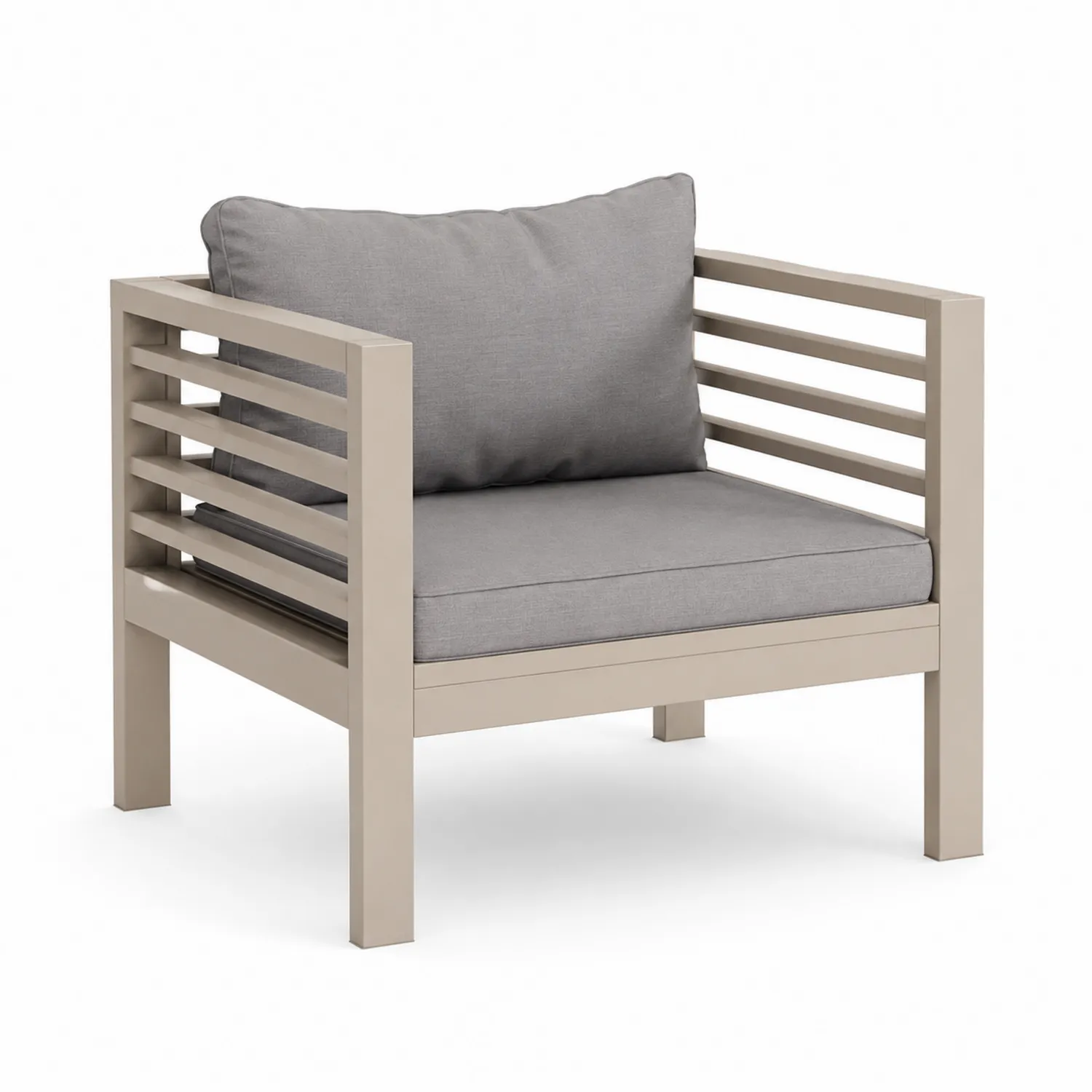 Aluminium Sessel Beige Grau mit Polyesterkissen