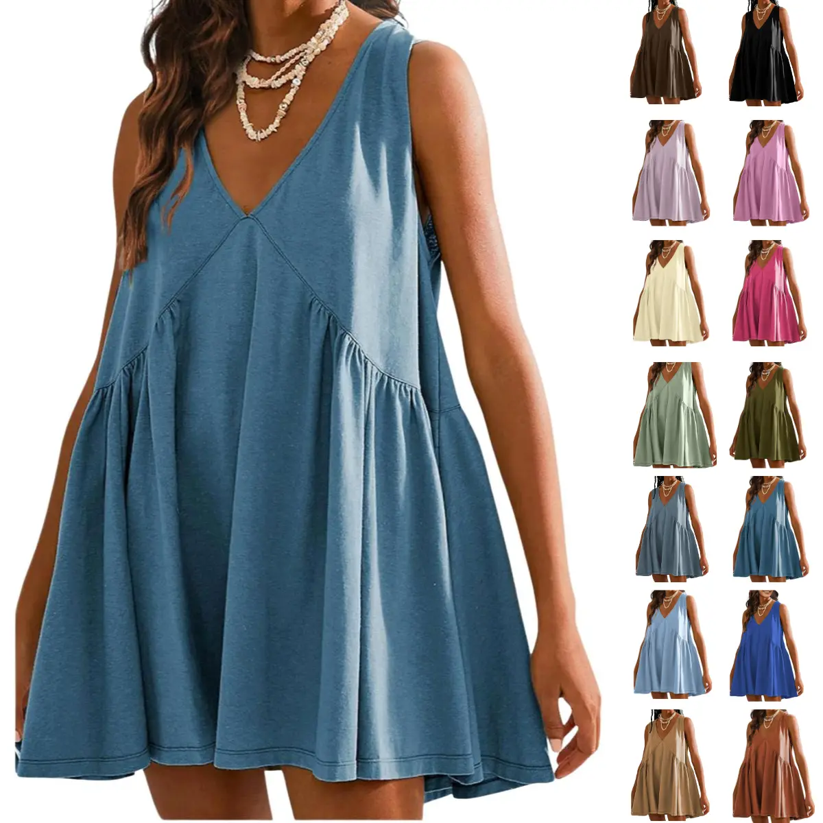 11 Pcs-Women's A-Line Sleeveless Mini Dress with Pockets