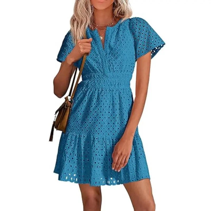 [XS-6XL]Women’s V-Neck Lace Dress – Elegant Summer Vacation Beach Dress