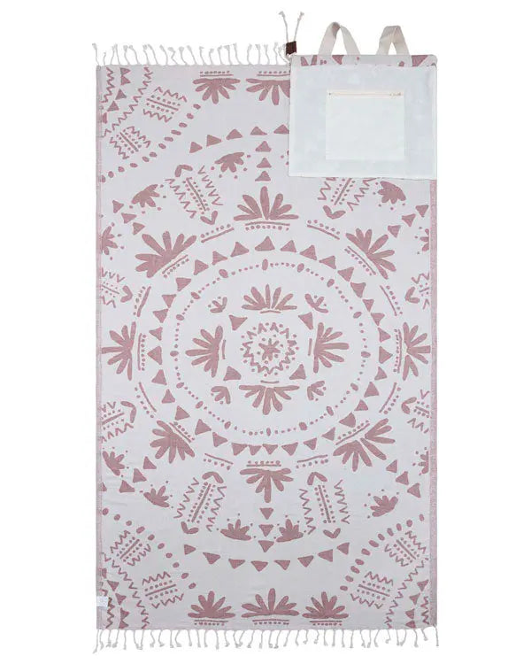 2-in-1 Turkish Cotton Towel Bag with Inner Zip Pocket & Sand-Repelling Fabric