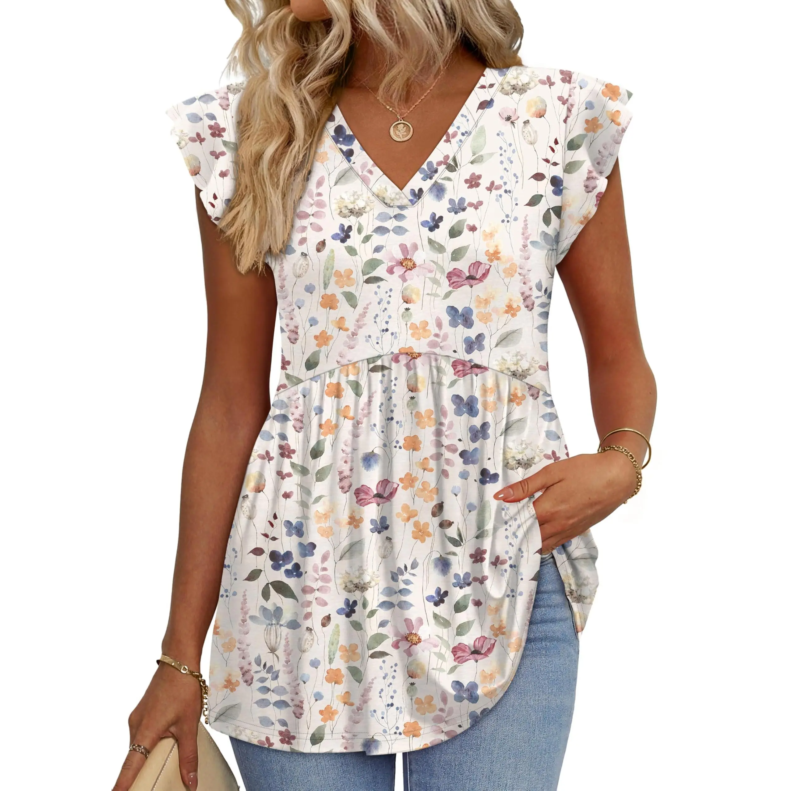 ⚡FINAL SALE⚡- 8 PACK Women’s Summer Casual Tops – Babydoll Ruffle Sleeve Blouses