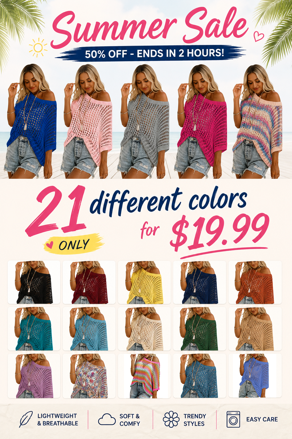🎁2026 New Hot Sale 49% OFF - Womens Summer Scoop Neck Short Sleeve Sweater Casual Crochet Hollow Out Knit Tops Pullover Shirts Beach Coverup