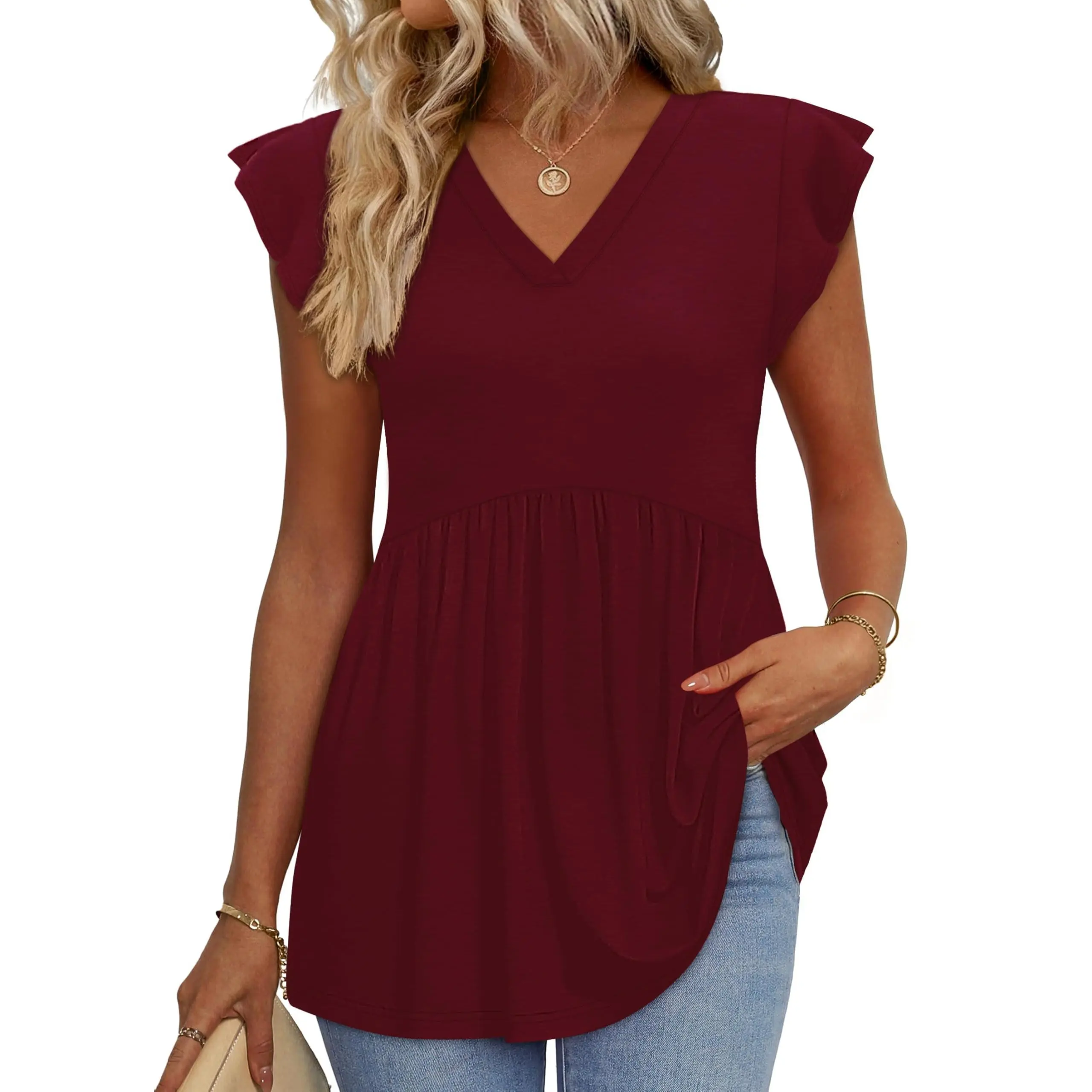 ⚡FINAL SALE⚡- 8 PACK Women’s Summer Casual Tops – Babydoll Ruffle Sleeve Blouses