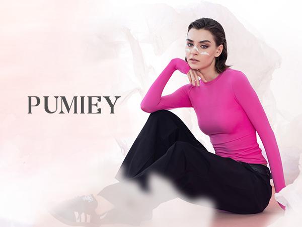 PUMIEY Long Sleeve Basic Tee Women's Crew Neck Slim Fit Tops Streetwear Minimalist Double Layer Compression Tee Casual Cloud Going outfits Office Outfits Women Elegant Classy tops Cute Fall outfits Summervibes summerwins