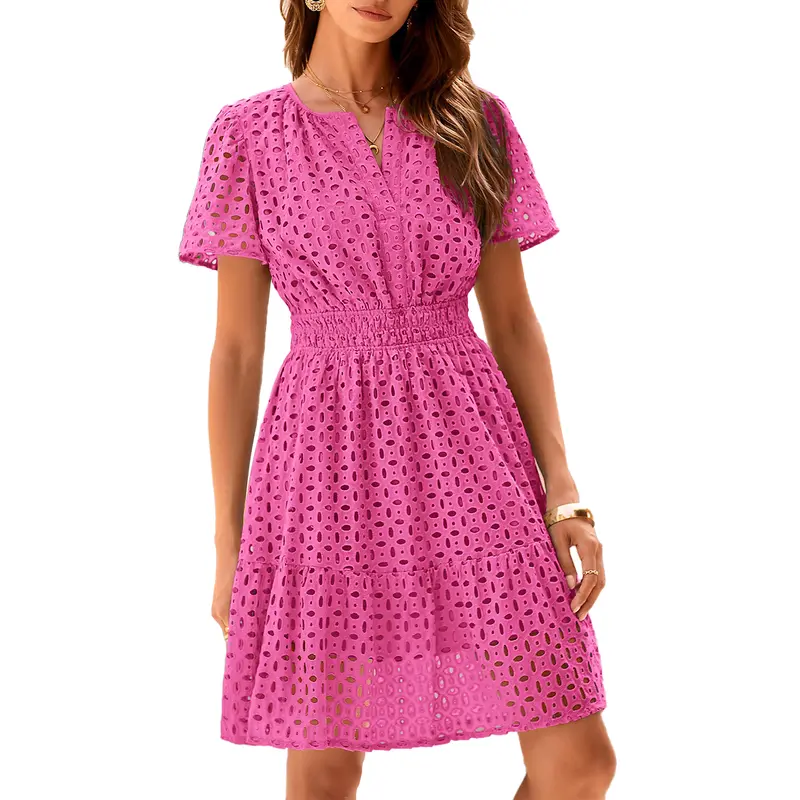 [XS-6XL]Women’s V-Neck Lace Dress – Elegant Summer Vacation Beach Dress