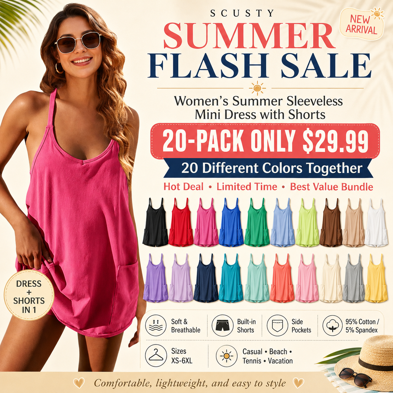 Women's Summer Sleeveless Mini Dress with Shorts
