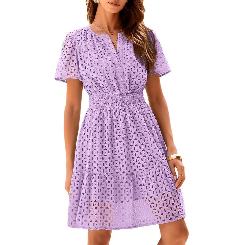 [XS-6XL]Women’s V-Neck Lace Dress – Elegant Summer Vacation Beach Dress