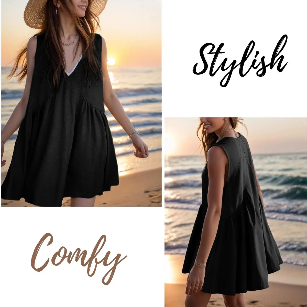 11 Pcs-Women's A-Line Sleeveless Mini Dress with Pockets