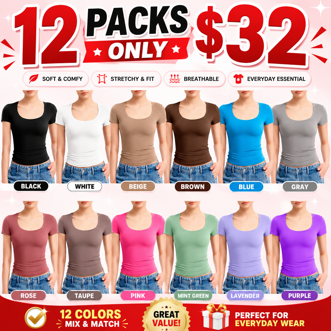 PScoop Neck Women's T-Shirt - Slim Fit Cotton Tee