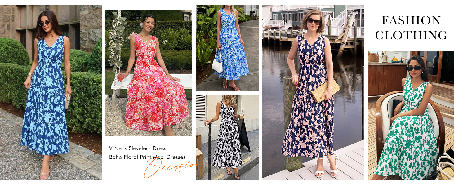 Womens 2025 Sun Dresses Women Summer Casual Flowy Tired Maxi Dress Beach Long Dresses Tank Dress
