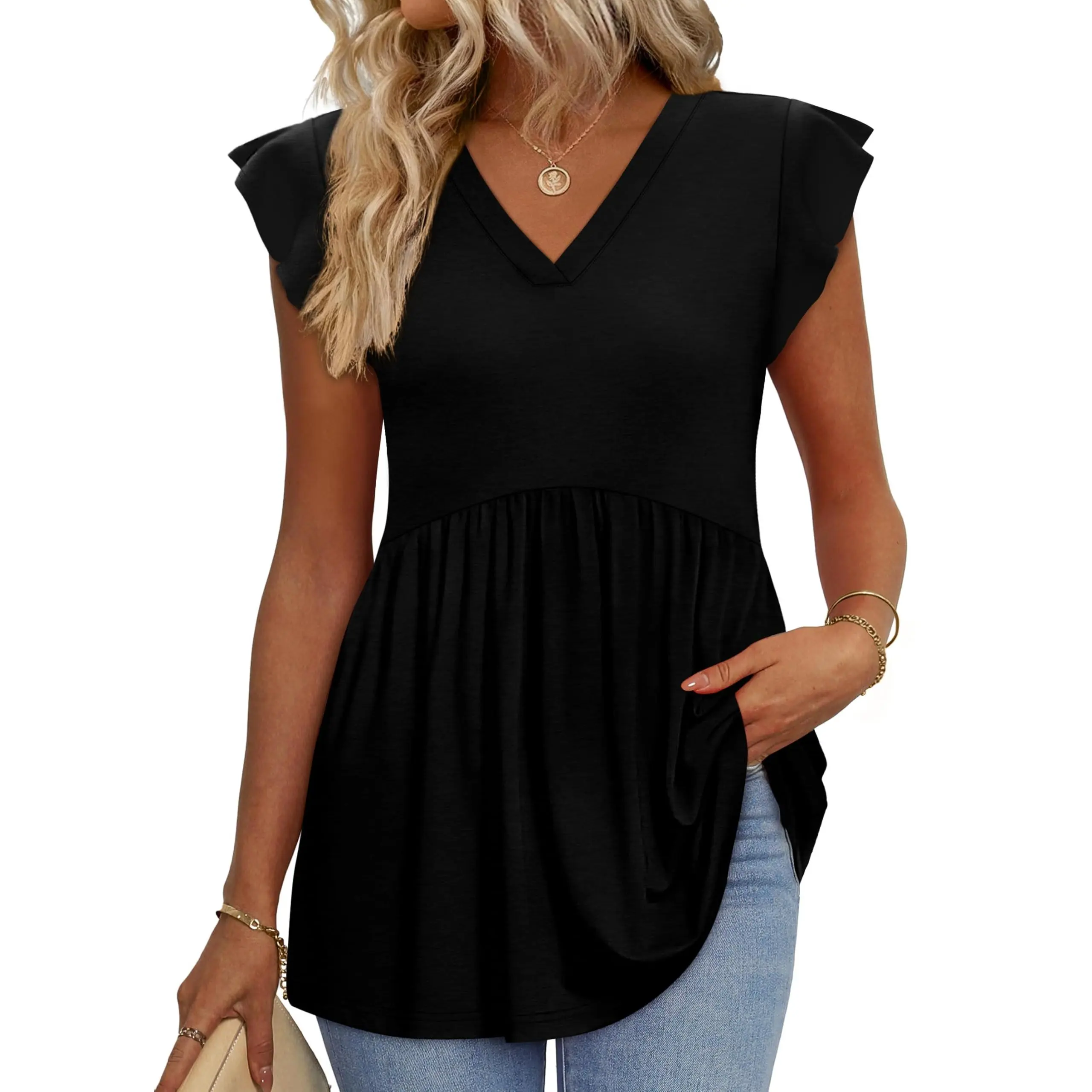 ⚡FINAL SALE⚡- 8 PACK Women’s Summer Casual Tops – Babydoll Ruffle Sleeve Blouses