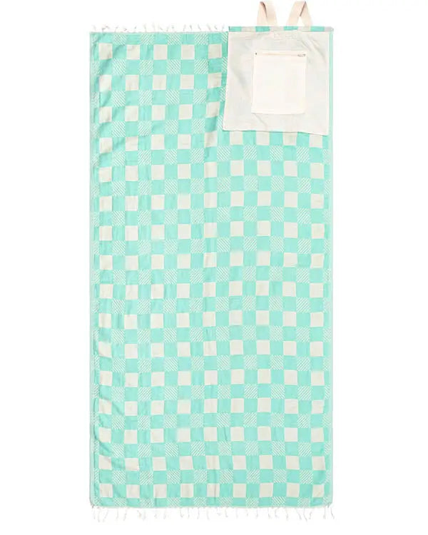 2-in-1 Turkish Cotton Towel Bag with Inner Zip Pocket & Sand-Repelling Fabric