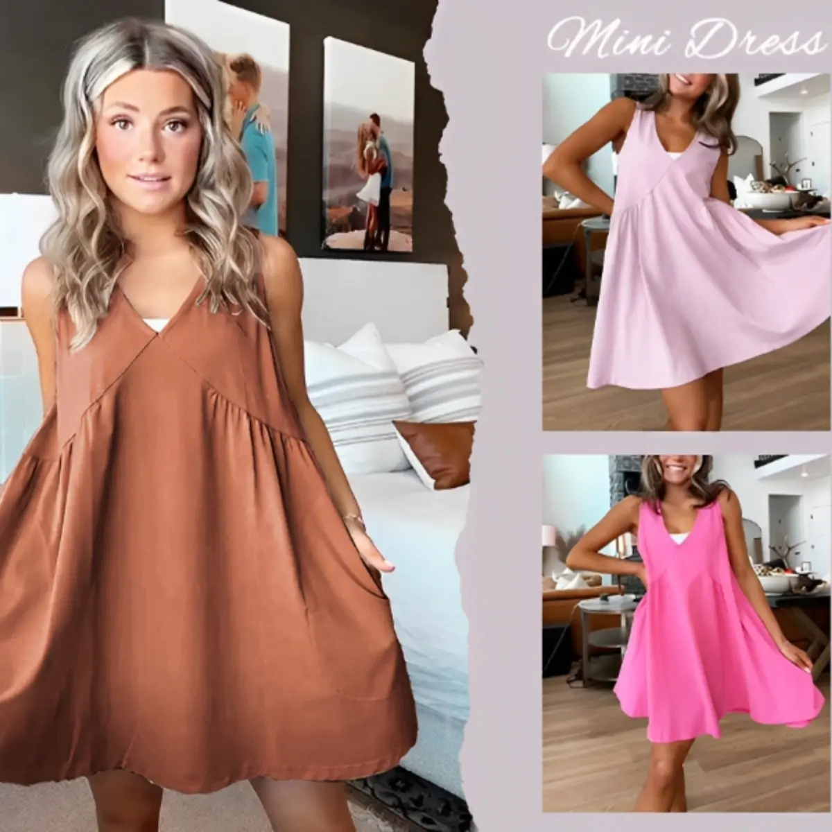 11 Pcs-Women's A-Line Sleeveless Mini Dress with Pockets