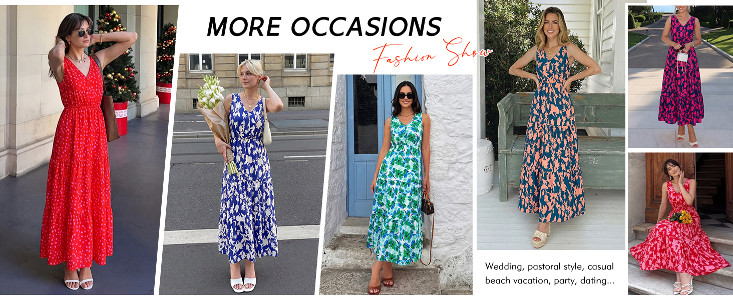 Womens V Neck Summer Sleeveless Tiered Maxi Dress Beach Long Dresses Casual Sundress Party Club