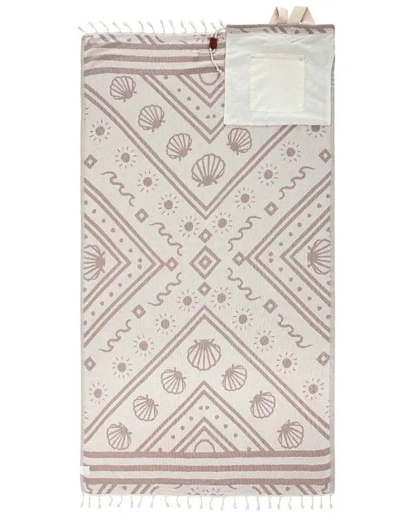 2-in-1 Turkish Cotton Towel Bag with Inner Zip Pocket & Sand-Repelling Fabric