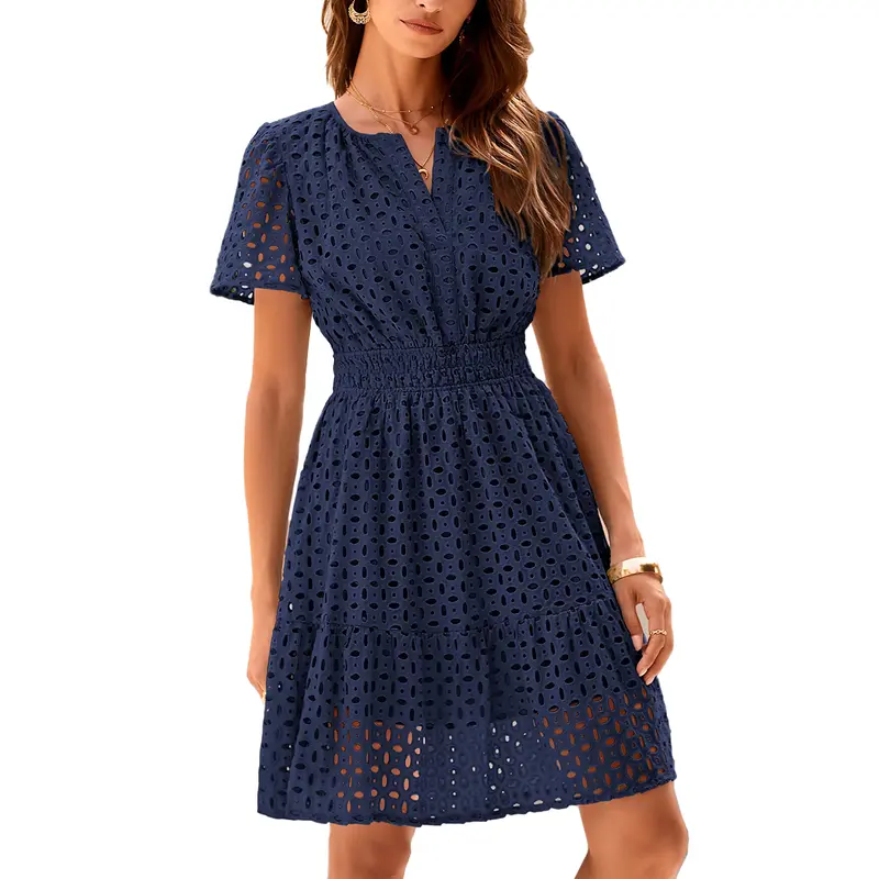 [XS-6XL]Women’s V-Neck Lace Dress – Elegant Summer Vacation Beach Dress