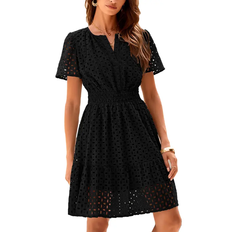 [XS-6XL]Women’s V-Neck Lace Dress – Elegant Summer Vacation Beach Dress