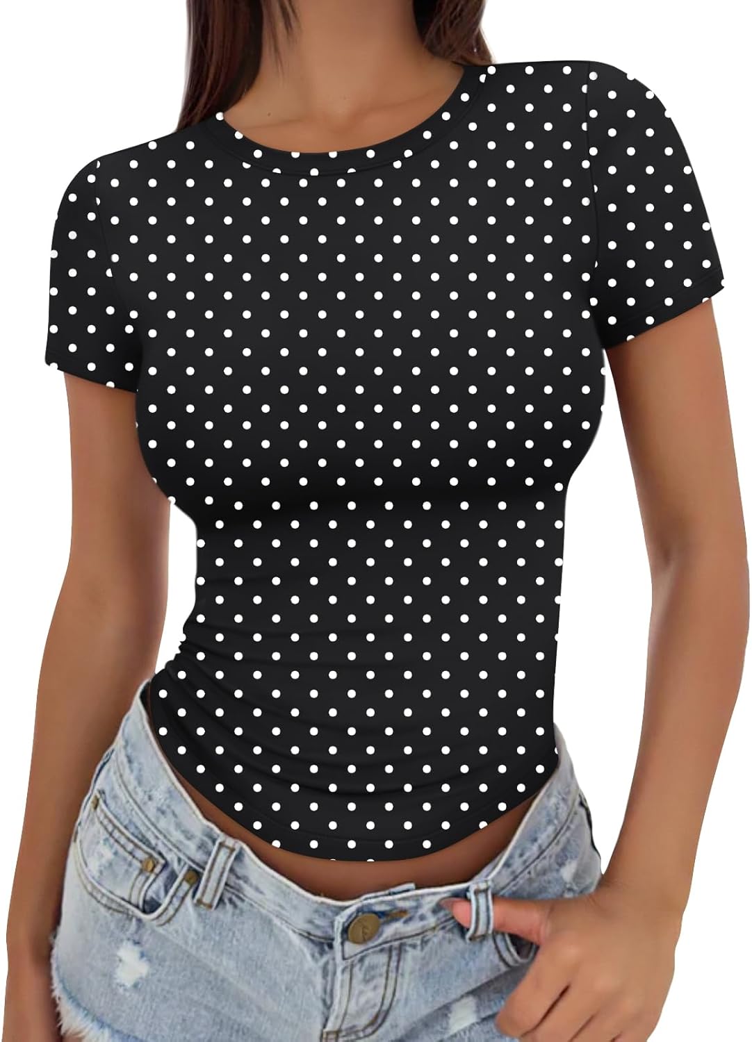 Womens Basic T Shirts - Stretchy Soft Slim Fit Short Sleeve Y2k Cute Summer Crop Workout Tops