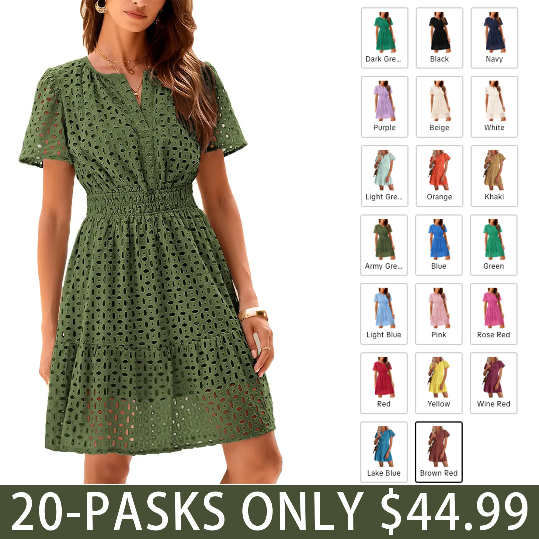 [XS-6XL]Women’s V-Neck Lace Dress – Elegant Summer Vacation Beach Dress